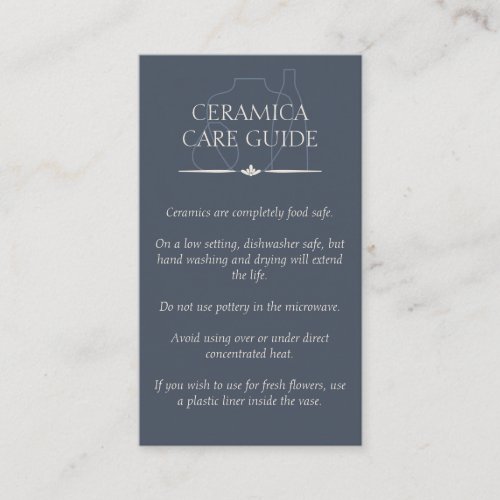 Navy Beige Pottery Clay Ceramic Care Instructions Business Card