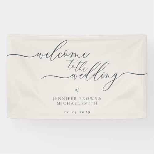 Navy Beige Simple Modern Welcome to the Wedding Banner