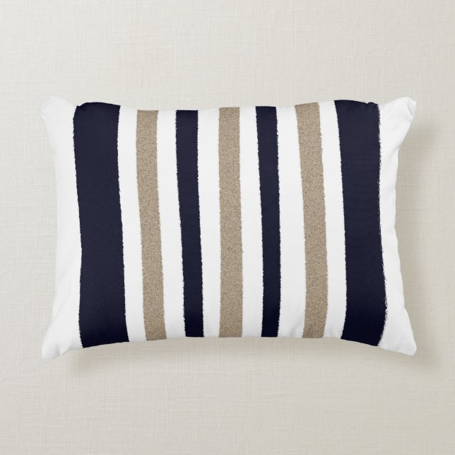Navy / Beige / White Paper Stripes Accent Pillow (Front)