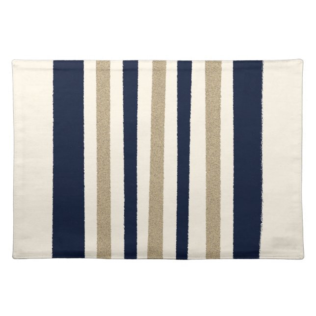 Navy / Beige / White Paper Stripes Cloth Placemat (Front)