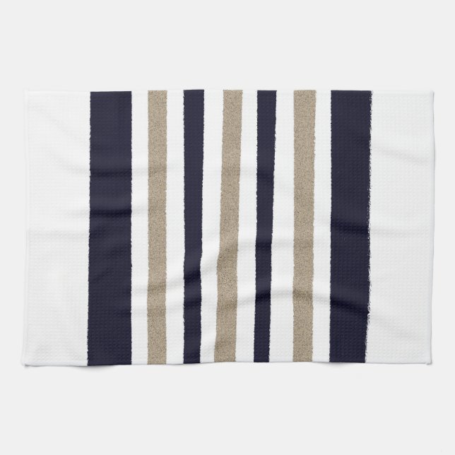 Navy / Beige / White Paper Stripes Kitchen Towel (Horizontal)