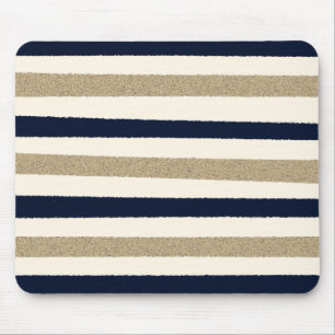 Navy / Beige / White Paper Stripes Mouse Pad