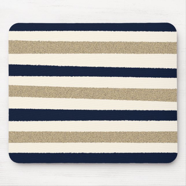 Navy / Beige / White Paper Stripes Mouse Pad (Front)