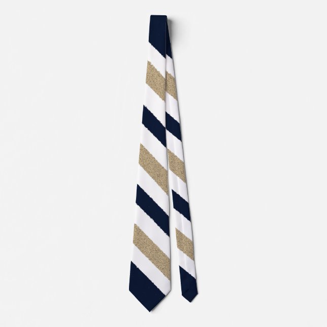 Navy / Beige / White Paper Stripes Neck Tie (Front)
