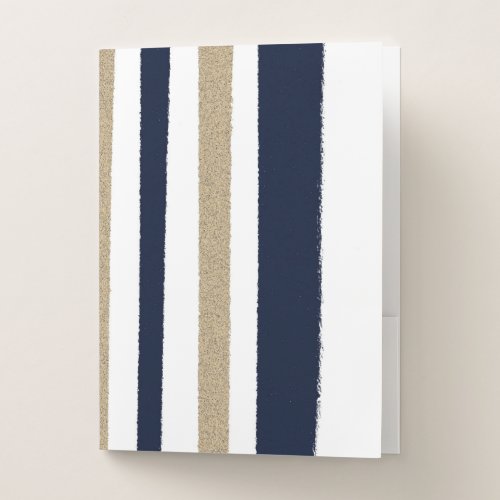 Navy  Beige  White Paper Stripes Pocket Folder