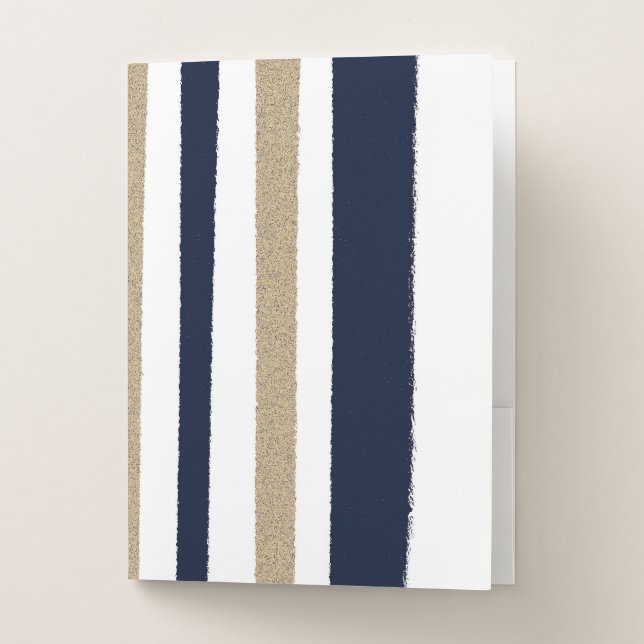 Navy / Beige / White Paper Stripes Pocket Folder (Front)