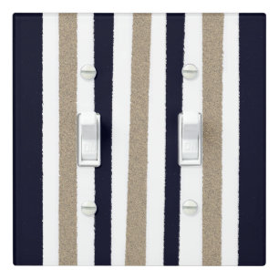 Navy / Beige / White Stripes Light Switch Cover