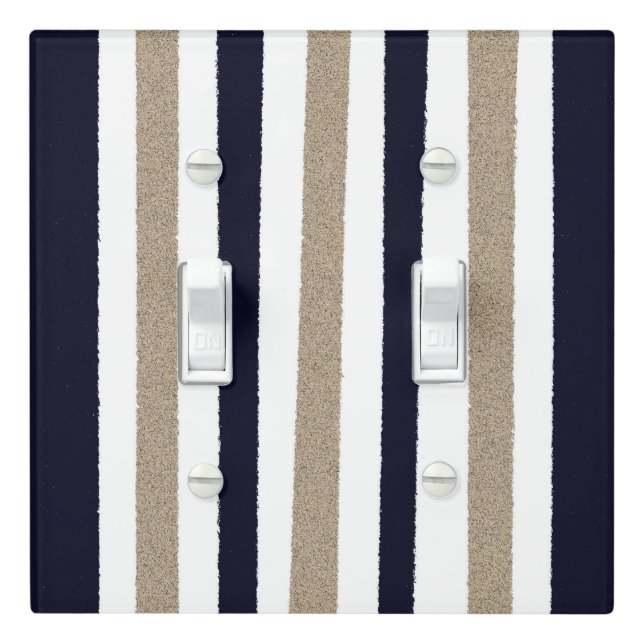 Navy / Beige / White Stripes Light Switch Cover (In Situ)