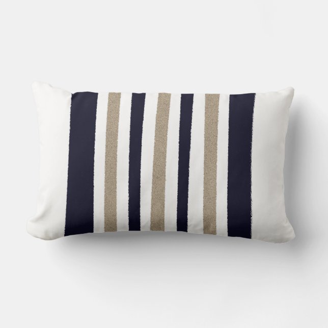 Navy / Beige / White Stripes Lumbar Pillow (Front)