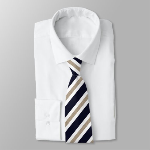Navy  Beige  White Stripes Neck Tie