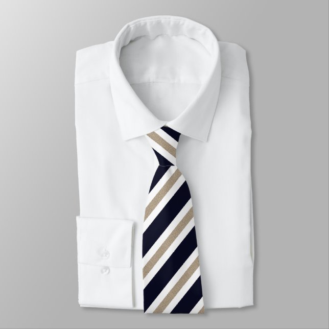Navy / Beige / White Stripes Neck Tie (Tied)