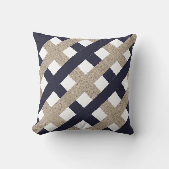 Navy / Beige / White Stripes Outdoor Pillow (Front)