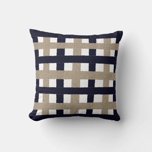 Navy / Beige / White Stripes Throw Pillow (Front)