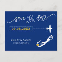 Navy Bermuda Wedding Save the Date Map Postcard