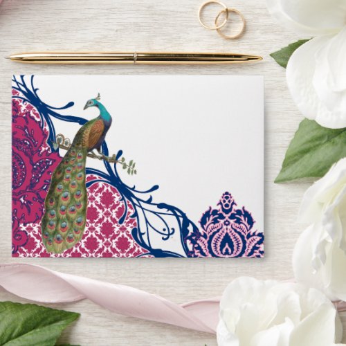 Navy  Berry Berry Elegant Damask Peacock Wedding Envelope