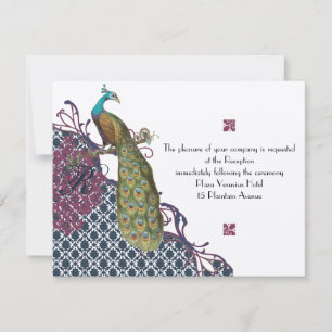 Navy & Berry Berry Elegant Damask Peacock Wedding Invitation