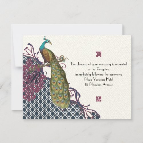 Navy  Berry Berry Elegant Damask Peacock Wedding Invitation