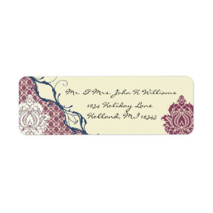 Navy & Berry Berry Elegant Damask Peacock Wedding Label