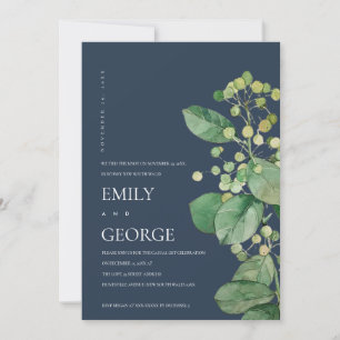 NAVY BERRY LEAF FOLIAGE WE TIED THE KNOT INVITE