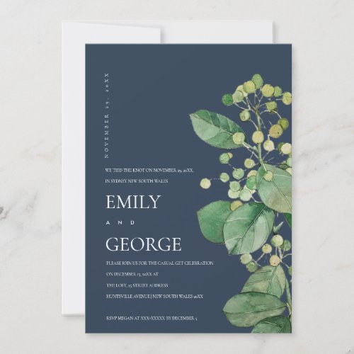 NAVY BERRY LEAF FOLIAGE WE TIED THE KNOT INVITE