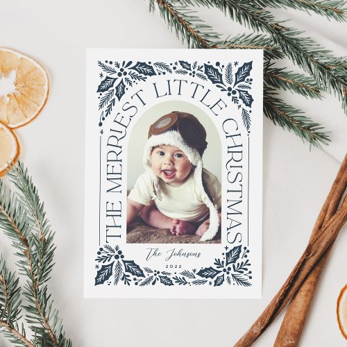 Navy Berry Merriest Little Christmas Arch Photo Holiday Card