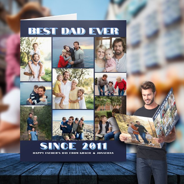 Navy Best Dad Since Fathers Day Photo Collage Big Card (Creator Uploaded)