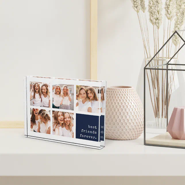 Navy Best Friends Forever Collage Photo Block Zazzle