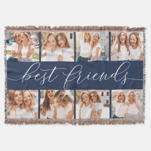 Navy Best Friends Photo Collage Throw Blanket