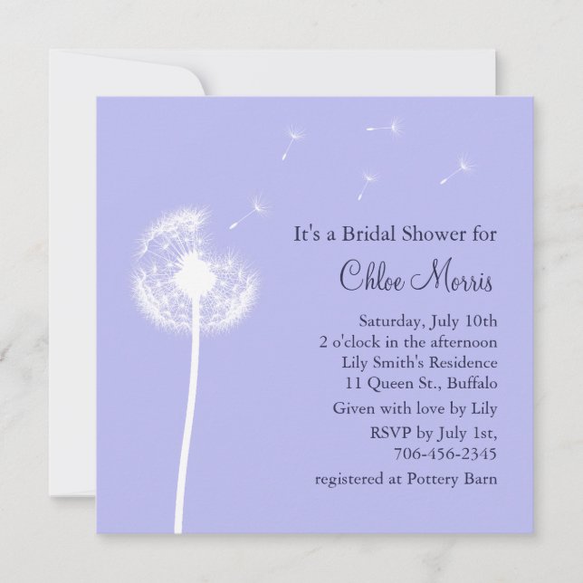 Navy Best Wishes on Lilac Bridal Shower Invite (Front)