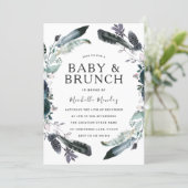 Navy Black Gray Wreath Baby & Brunch Baby Shower Invitation (Standing Front)