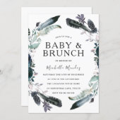 Navy Black Gray Wreath Baby & Brunch Baby Shower Invitation (Front/Back)