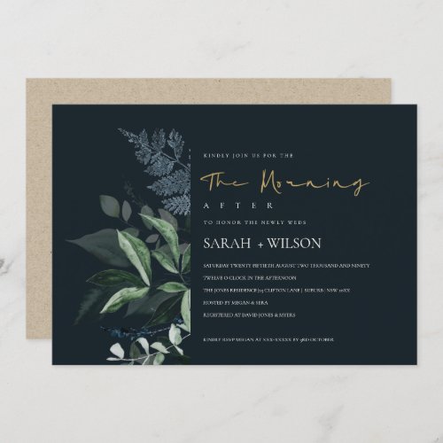Navy Black Green Leafy Fauna Morning After Invite