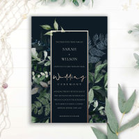 Navy Black Green Leafy Tropical Fauna Wedding