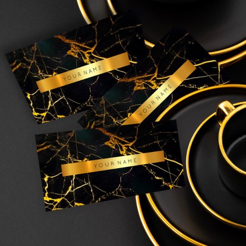 Navy Black Grungy Gold Marble Vip Business Card