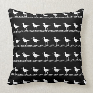 navy BLACK SAND PIPER white PILLOW coastal