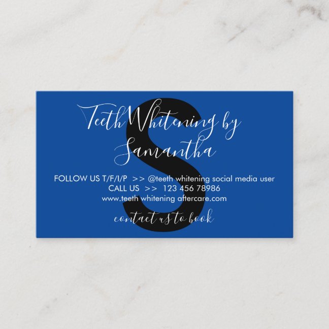 Navy Black Teeth Whitening Aftercare Tips Business Card