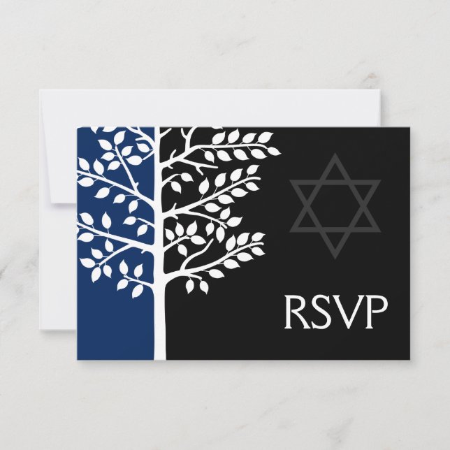 Navy Black Tree of Life Bar Mitzvah RSVP (Front)