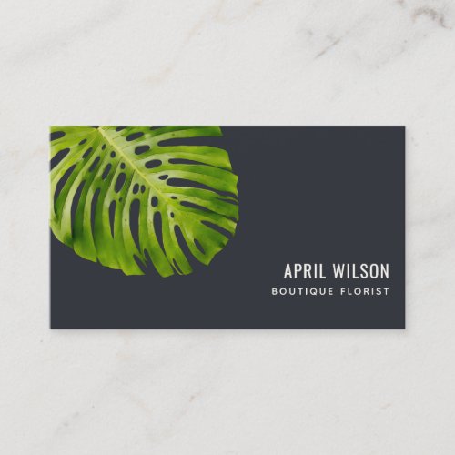NAVY BLACK WATERCOLOR GREEN MONSTERA LEAF FOLIAGE BUSINESS CARD
