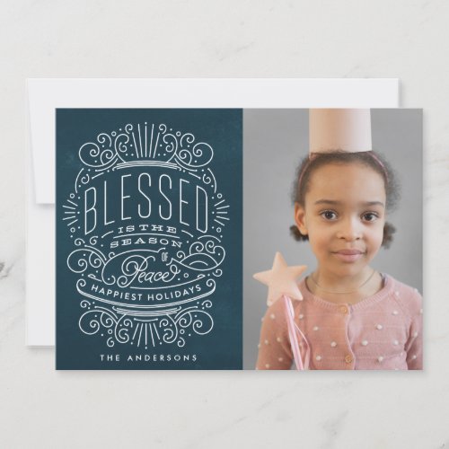 Navy Blessed Season Photo Holiday Card