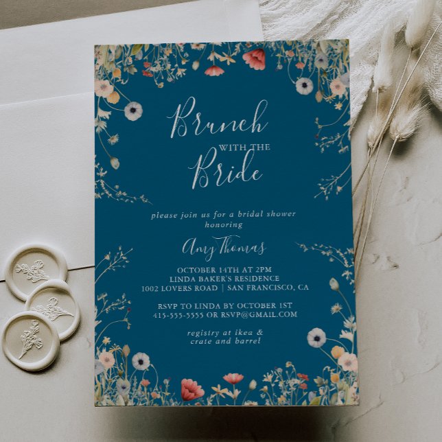 Navy Bliss Wildflower Brunch with the Bride Shower Invitation (Creator Uploaded)