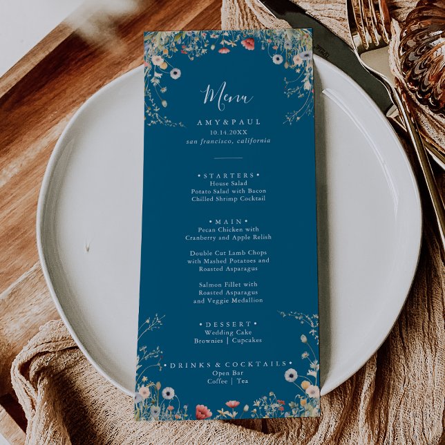 Navy Blissful Boho Wildflower Dinner Menu (Creator Uploaded)