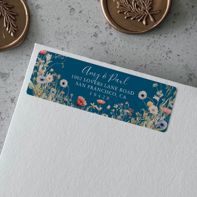 Navy Blissful Boho Wildflower Return Address Label (Creator Uploaded)