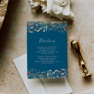 Navy Blissful Boho Wildflower Wedding Directions Enclosure Card