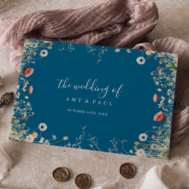 Navy Blissful Boho Wildflower Wedding Guest Book (Creator Uploaded)