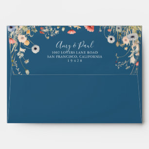 Navy Blissful Boho Wildflower Wedding Invitation Envelope