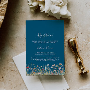 Navy Blissful Boho Wildflower Wedding Reception Enclosure Card
