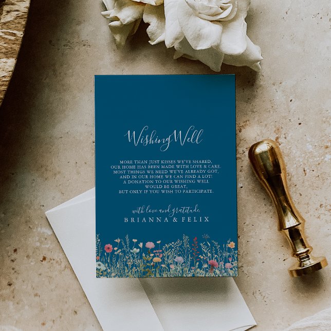Navy Blissful Boho Wildflower Wedding Wishing Well Enclosure Card (Creator Uploaded)