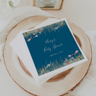 Navy Blissful Colorful Boho Wildflower Baby Shower Napkins