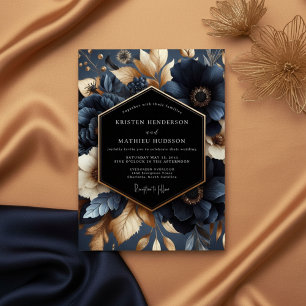 Navy Bloom Wedding Invitation