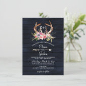 Navy Blooming Antlers Country Chic Wedding Invitation (Standing Front)